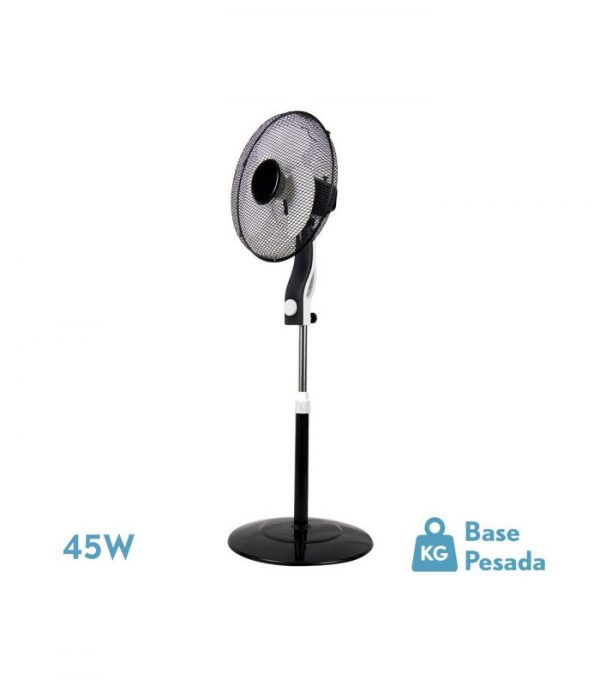 VENTILADOR DE PIE MAGICO NEGRO/BLANCO 3 VEL.45W 3ASPAS ORIENTABLE FIJO Y ROTATORIO REGX41X41 CM