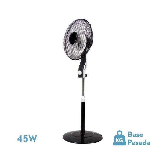 VENTILADOR DE PIE MAGICO NEGRO/BLANCO 3 VEL.45W 3ASPAS ORIENTABLE FIJO Y ROTATORIO REGX41X41 CM