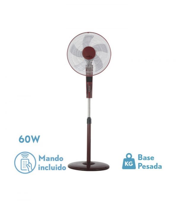 VENTILADOR DE PIE RAYO BURDEOS/NG.3 VEL.60W.5 ASP 43D C/ REMOTO Y TEMPORIZADOR 0,5H-7,5H