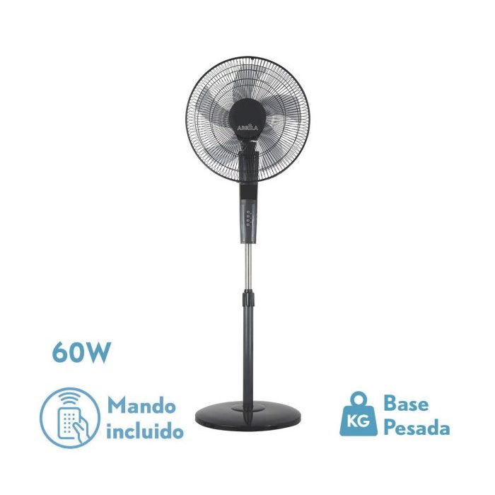VENTILADOR DE PIE RAYO GRIS/NEGRO 3 VEL.60W.5 ASP 43D C/ REMOTO Y TEMPORIZADOR 0,5H-7,5H