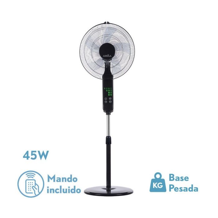 VENTILADOR DE PIE RODIUM NEGRO 3VEL 45W REGX43X40CM OSCILANTE 5ASP.TACTIL C/REMOTO Y TEMPORIZADOR