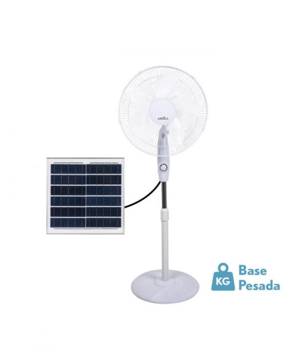 VENTILADOR DE PIE SOLAR FRONTERA BLANCO 20W 3VEL 5ASPAS PUERTO USB BATERIA LITIO REGX43X38CM