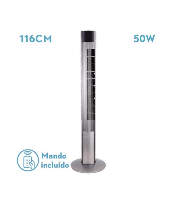 VENTILADOR DE TORRE PRINCIPE PLATA 3VEL 50W REMOTO OSCILANTE TEMPORIZADOR 116X32X32CM