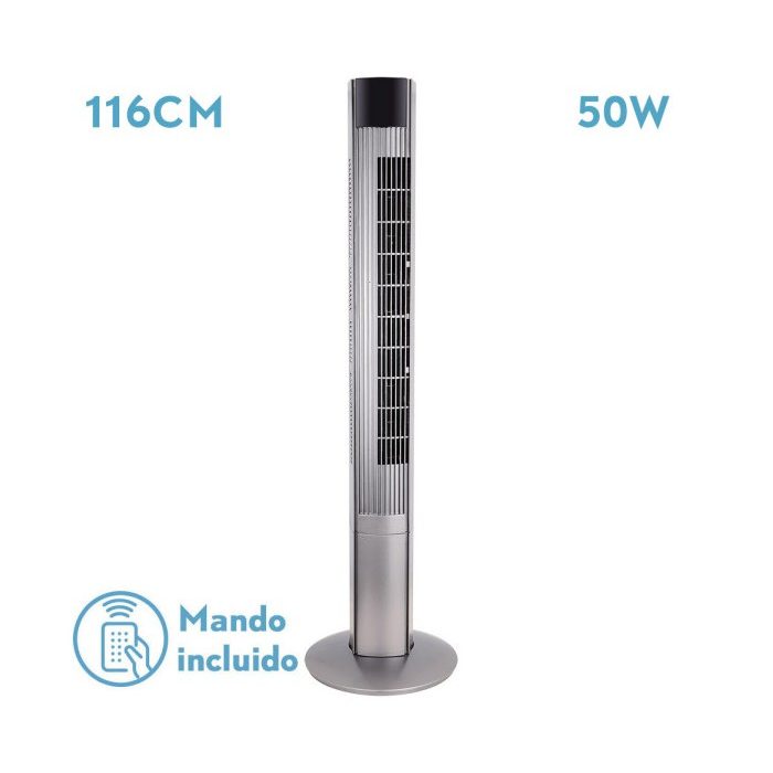 VENTILADOR DE TORRE PRINCIPE PLATA 3VEL 50W REMOTO OSCILANTE TEMPORIZADOR 116X32X32CM