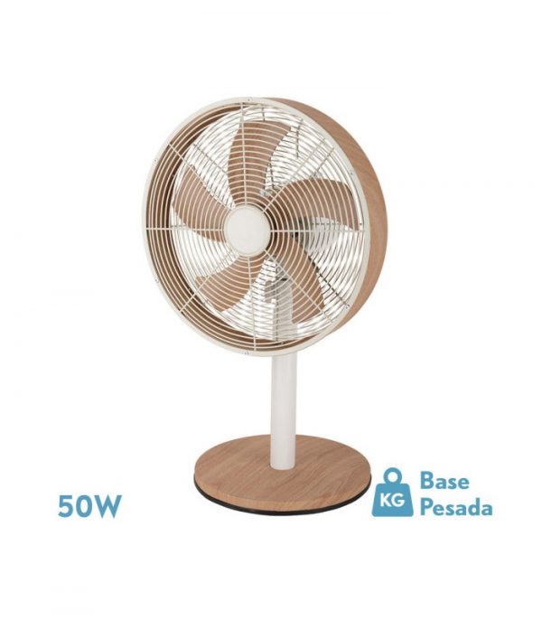 VENTILADOR SOBREMESA ALCAÑIZ BLANCO/HAYA 3VEL.45W 5 ASPAS OSCILANTE Y ROTATORIO 59X35X28CM