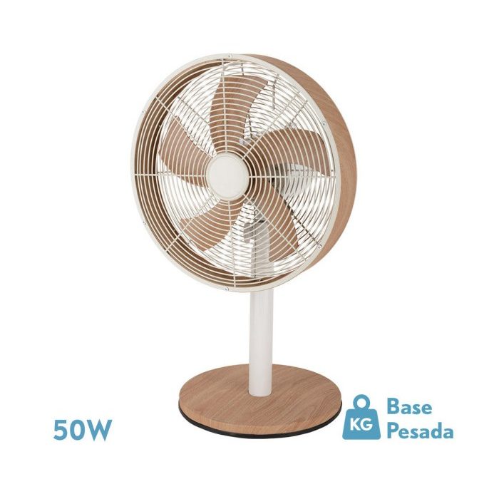 VENTILADOR SOBREMESA ALCAÑIZ BLANCO/HAYA 3VEL.45W 5 ASPAS OSCILANTE Y ROTATORIO 59X35X28CM
