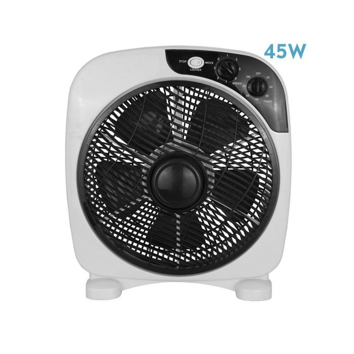 VENTILADOR SOBREMESA BORJA 45W BLANCO/NEGRO 3VEL. 5 ASPAS TEMPORIZADOR 41X37,5X12,5CM