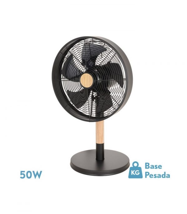 VENTILADOR SOBREMESA FALCON NEGRO/HAYA 3VEL.45W 5 ASP. OSCILANTE Y ROTATORIO 59X35X28CM