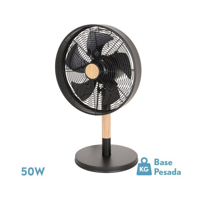 VENTILADOR SOBREMESA FALCON NEGRO/HAYA 3VEL.45W 5 ASP. OSCILANTE Y ROTATORIO 59X35X28CM