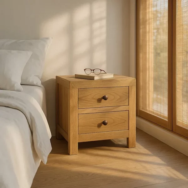 MESITA NATURAL MADERA MINDI DORMITORIO 45 X 35 X 50 CM