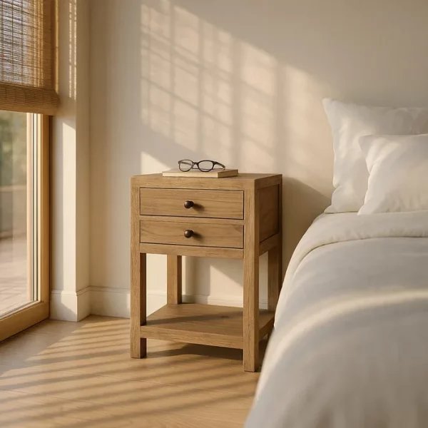MESITA NATURAL MADERA MINDI DORMITORIO 45 X 30 X 66 CM