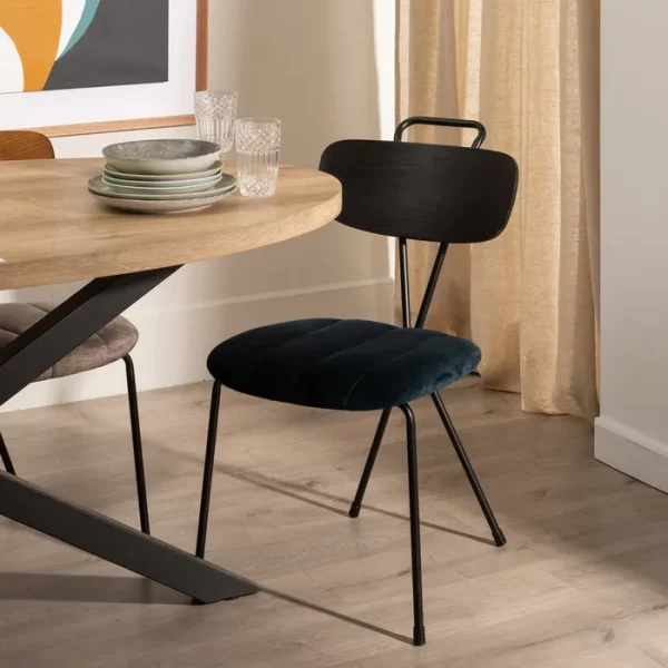 SILLA AZUL TEJIDO-METAL DECORACIÓN 47,50 X 61 X 85 CM