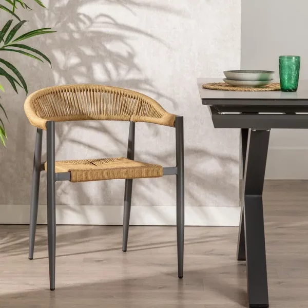 SILLA BEIGE-GRIS PE-ALUMINIO SALÓN 57,50 X 56 X 74 CM