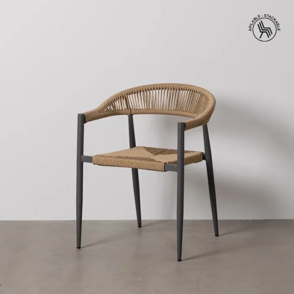 SILLA BEIGE-GRIS PE-ALUMINIO SALÓN 57,50 X 56 X 74 CM - Imagen 2