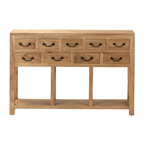 CONSOLA MADERA MINDI NATURAL 9 CAJONES 120x30x80CM