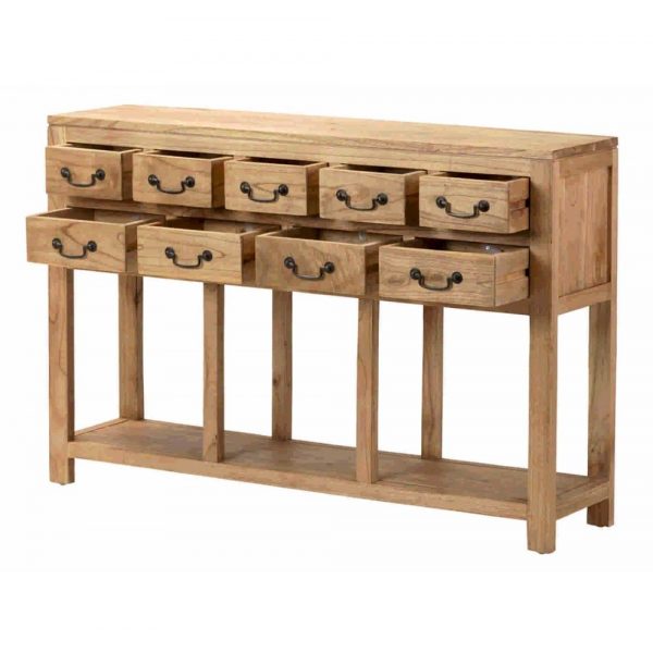 CONSOLA MADERA MINDI NATURAL 9 CAJONES 120x30x80CM - Imagen 5