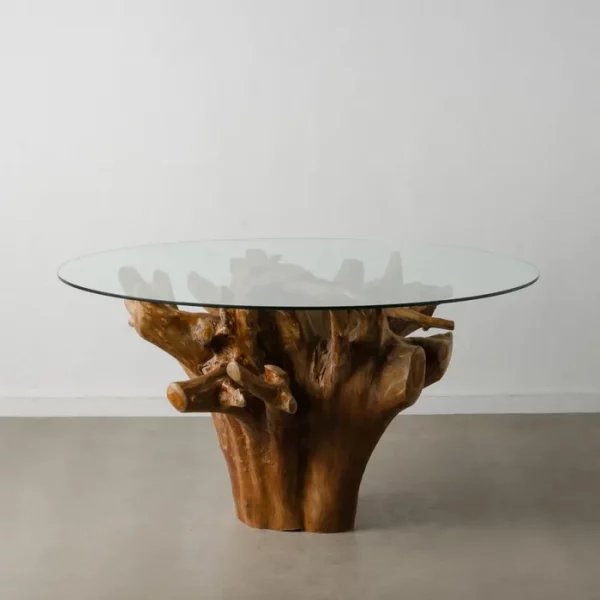 MESA COMEDOR NATURAL MADERA / CRISTAL 140 X 140 X 75 CM - Imagen 2