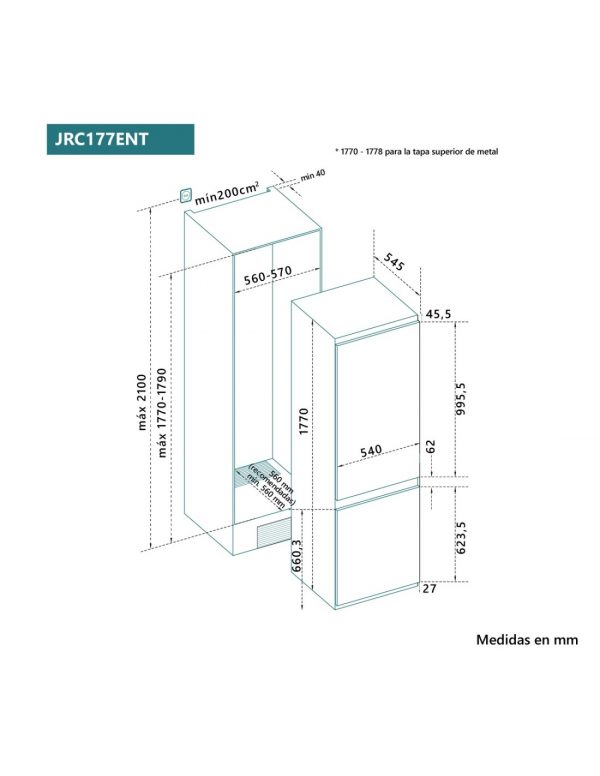 COMBI INTEGRABLE JOHNSON 177X54 E BLANCO JRC177ENT - Imagen 3