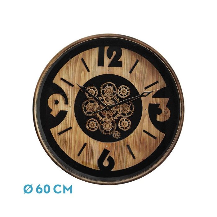 RELOJ DE PARED ALMANZORA NEGRO/HAYA/ORO 60X60X8CM ENGRANAJES CON MOVIMIENTO