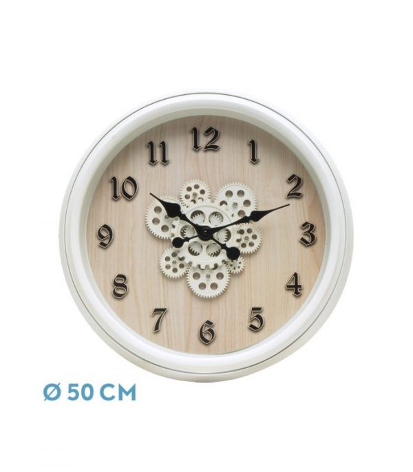 RELOJ DE PARED BERROCAL BLANCO/HAYA 50X50X6CM ENGRANAJES CON MOVIMIENTO