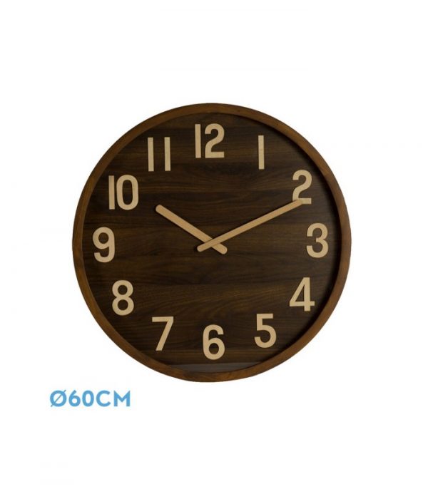 RELOJ DE PARED BORGOÑA MADERA OSCURA 60X60X5CM MOVIMIENTO CONTINUO