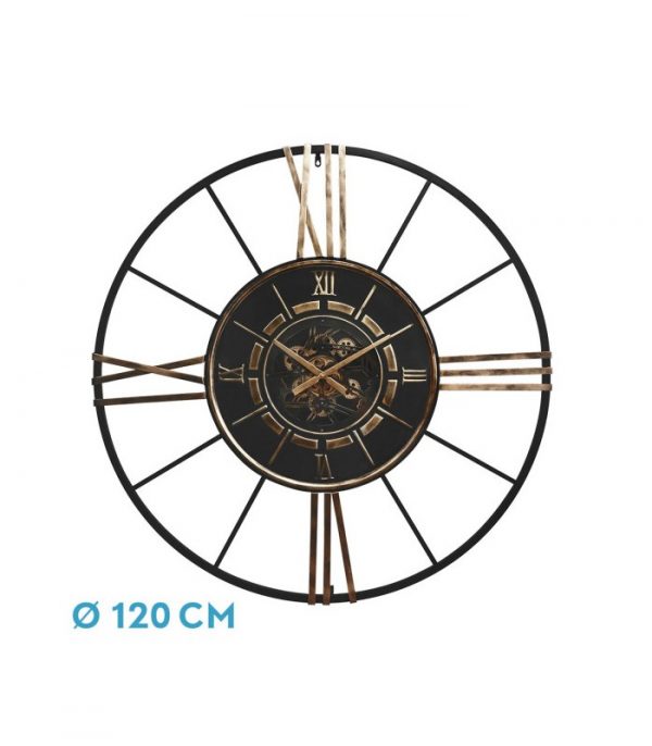RELOJ DE PARED CAÑETE NEGRO/ORO 120X120X8CM ENGRANAJES CON MOVIMIENTO