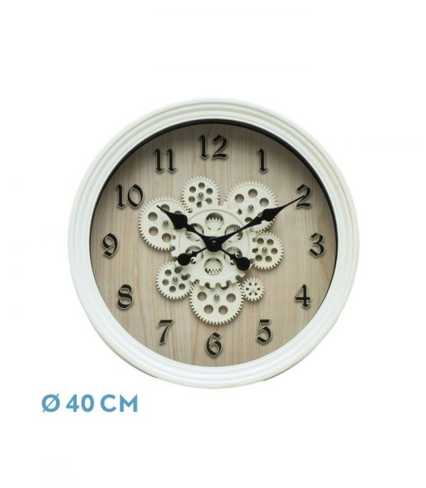 RELOJ DE PARED CORIPE BLANCO/HAYA 40X40X7CM ENGRANAJES CON MOVIMIENTO