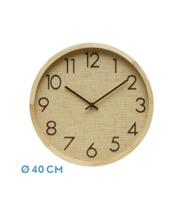 RELOJ DE PARED GRENOBLE HAYA/RAFIA NATURAL 40X40X4,5CM MOV CONTINUO