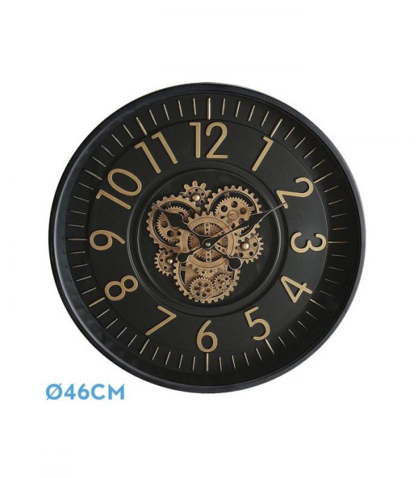 RELOJ DE PARED LACIO ORO/NEGRO 46X46X8CM ENGRANAJES CON MOVIMIENTO