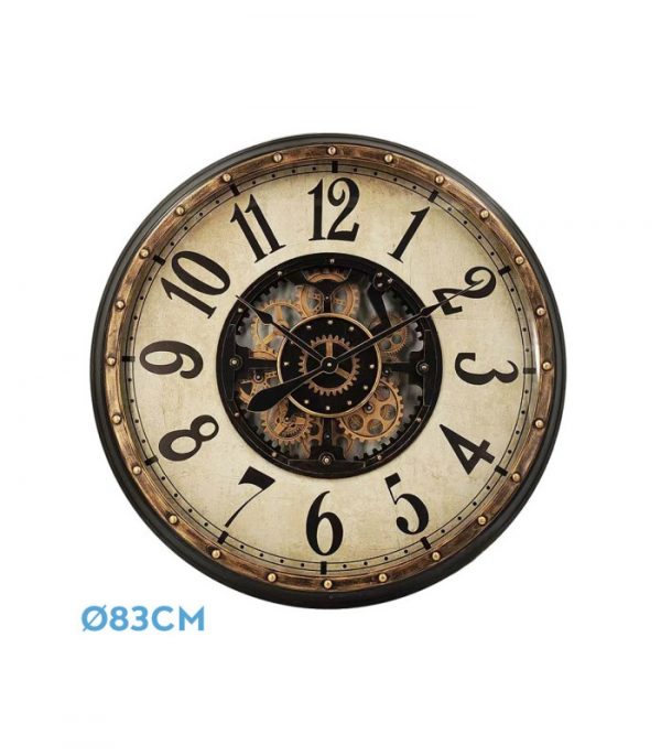 RELOJ DE PARED TREVISO ORO/NEGRO 83X83X10CM ENGRANAJES CON MOVIMIENTO