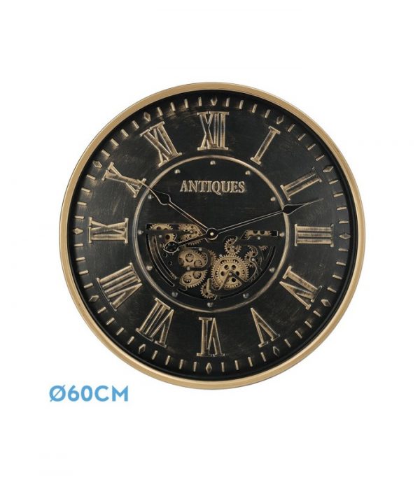 RELOJ DE PARED TRIESTE NEGRO/ORO 60X60X8CM ENGRANA JES CON MOVIMIENTO