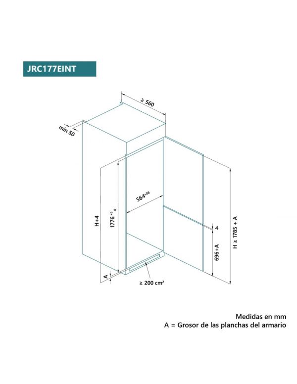 COMBI INTEGRABLE JOHNSON 179X54 E BLANCO JRC177EINT - Imagen 3