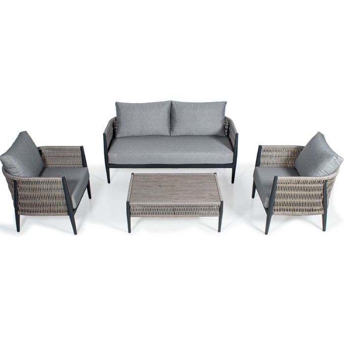 SET SOFÁ 2P+ 2 SILLONES+ MESA CENTRO ALUMINIO/MIMBRE SOFÁ:165x79x70 MESA:98x61x40c
