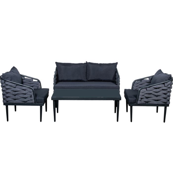 SET SOFA 2 PLAZAS+2 SILLONES+MESA ALUMINIO7CRISTAL, POLIESTE SOFÁ:123x69x72 SILLA:69x69x72