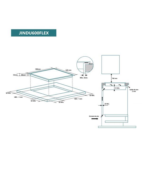 PLACA FLEXINDUCCION JOHNSON 60CM 2 ZONAS JINDU600FLEX - Imagen 2