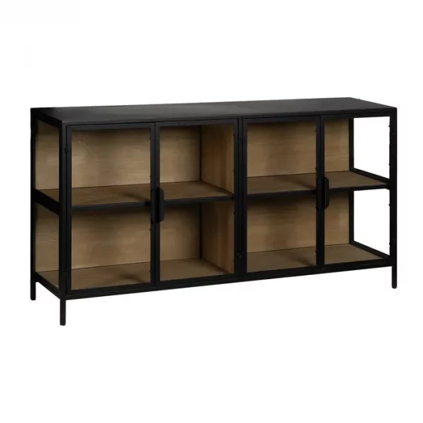 VITRINA NEGRO-NATURAL DM-METAL 150 X 38 X 80 CM - Imagen 2