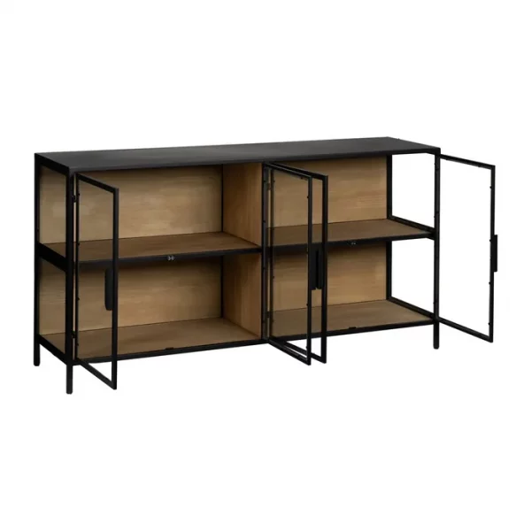 VITRINA NEGRO-NATURAL DM-METAL 150 X 38 X 80 CM - Imagen 3