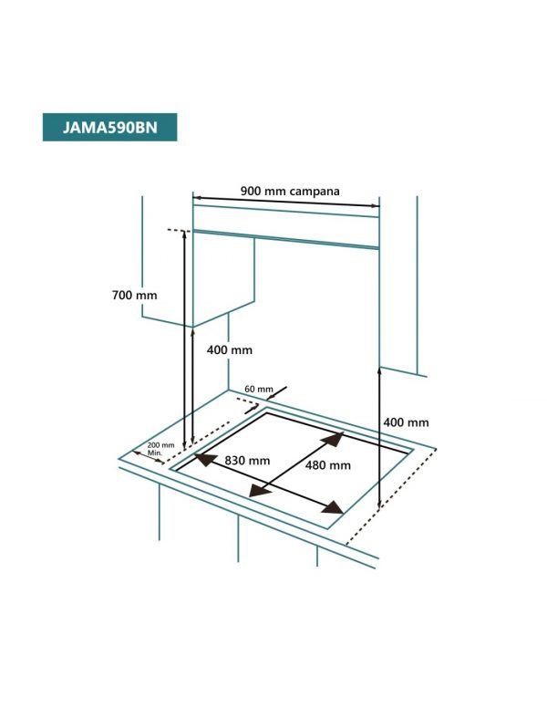 ENCIMERA GAS 90CM 5F JOHNSON JAMA590BN - Imagen 2