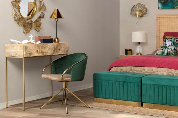 SILLA GIRATORIA VELVET BEIGE VERDE 55x58x77 CM - Imagen 2