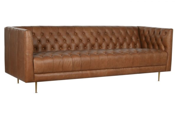 SOFA PIEL ACERO 211X82X71 CAPITONE COGNAC - Imagen 2
