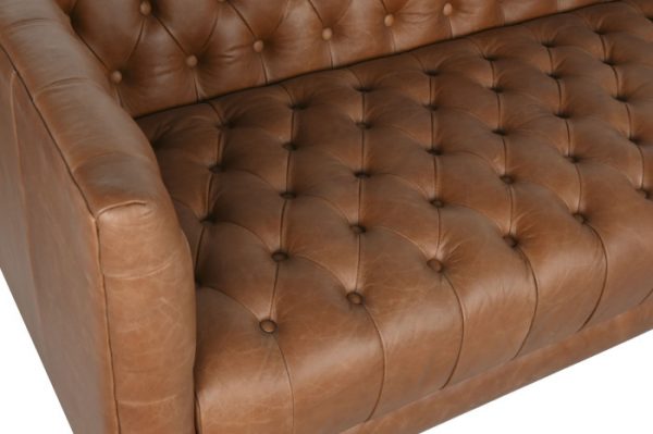 SOFA PIEL ACERO 211X82X71 CAPITONE COGNAC - Imagen 4