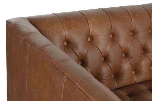 SOFA PIEL ACERO 211X82X71 CAPITONE COGNAC - Imagen 5