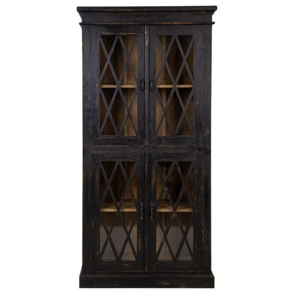 VITRINA DE MADERA Y CRISTAL ARTESANAL NEGRO 90X40X183 - Imagen 4