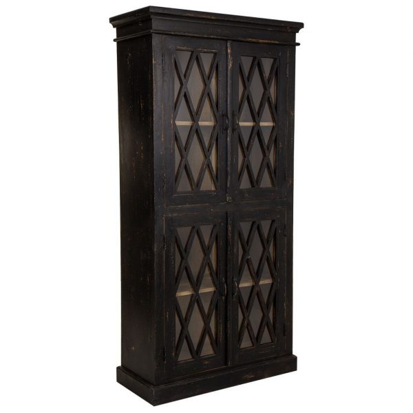 VITRINA DE MADERA Y CRISTAL ARTESANAL NEGRO 90X40X183 - Imagen 2