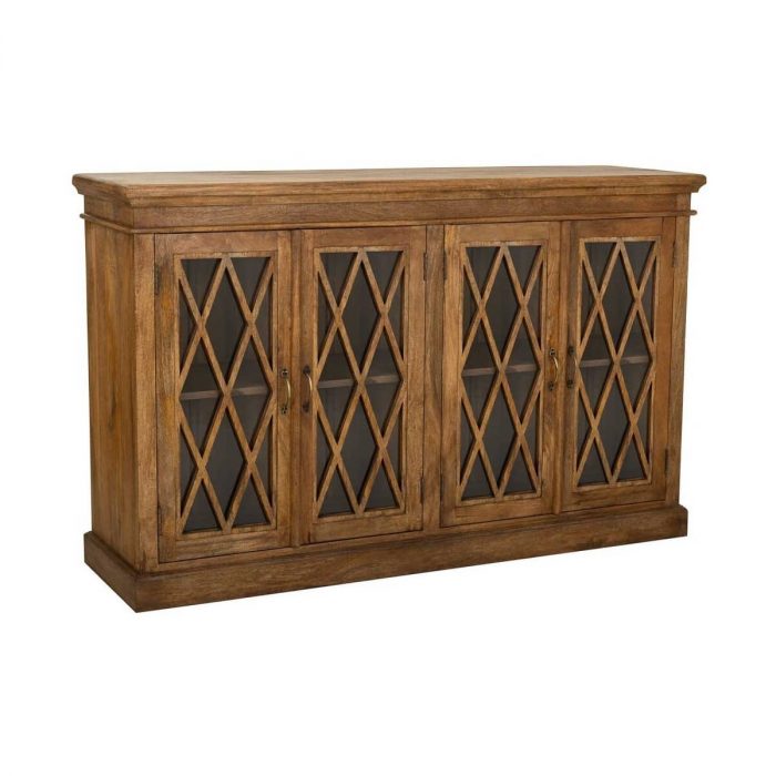 APARADOR DE MADERA Y CRISTAL MARRÓN 170X40X100