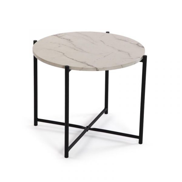 MESA AUXILIAR REDONDA EFECTO MARMOL 51x40 - Imagen 2