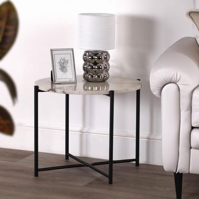 MESA AUXILIAR REDONDA EFECTO MARMOL 51x40