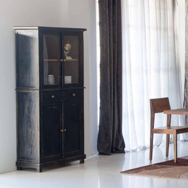 VITRINA MADERA MANGO Y CRISTAL 85x40x180CM