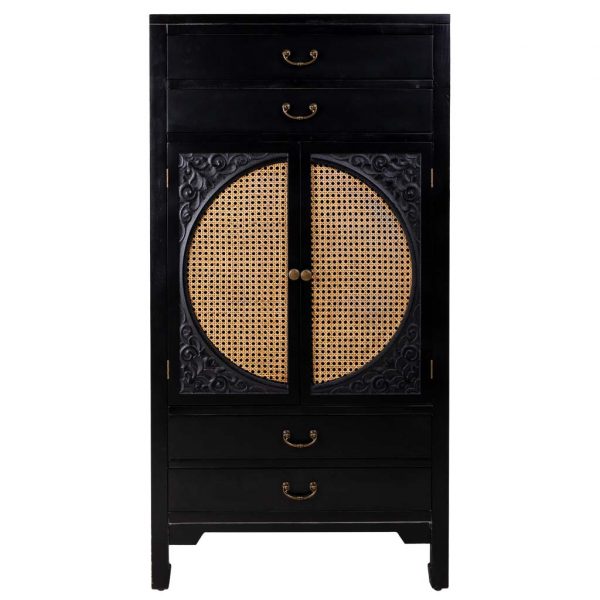 AMARIO MADERA Y RATAN 4 CAJONES Y 2 PUERTAS NEGRO 70X40X135CM - Imagen 4