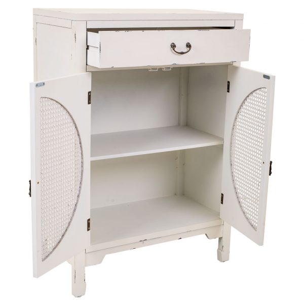 RECIBIDOR MADERA Y RATAN 1 CAJON Y 2 PUERTAS BLANCO 70X36X100CM - Imagen 3